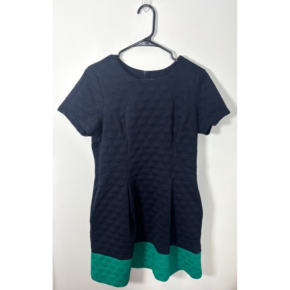 Elle Women's Size Large Short-Sleeve Textured Colorblock Dress Black and Green